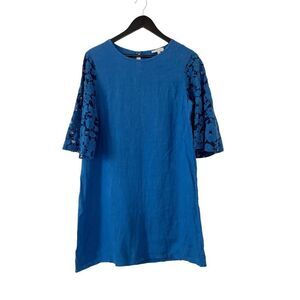 Bellambra Italy Royal Blue 100% Linen Lace Cape Sleeves Shift Dress‎